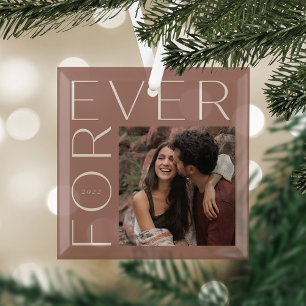 Ornement En Verre Photo et année de Forever Couple
