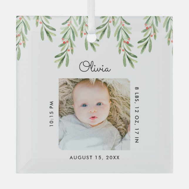 Ornement En Verre Photo Feuille Holly Baby 1er Noël (Recto)