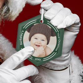 Ornement En Verre Photo minimaliste de bébé vert premier Noël
