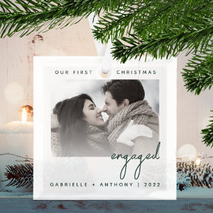 Ornement En Verre Photo minimaliste Premier Noël Engagé Vert