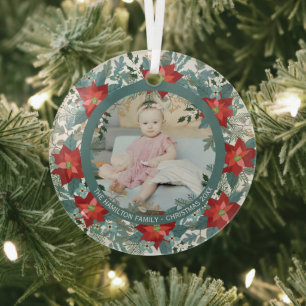 Ornement En Verre Photo Poinsettia personnalisée de Noël