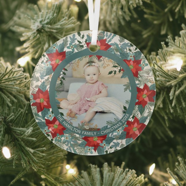 Ornement En Verre Photo Poinsettia personnalisée de Noël (Insitu)