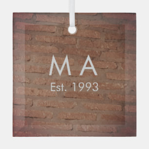 Ornement En Verre pierre de brique rustique Brown ajouter le nom let