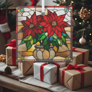 Ornement En Verre Poinsettias Plantées Faux Verre