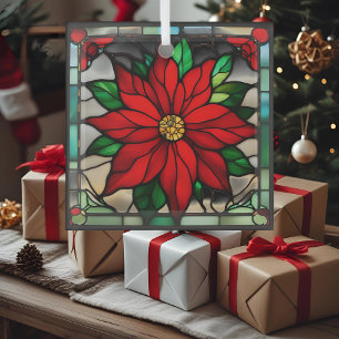 Ornement En Verre Poinsettias Uniques Faux Verre Trait