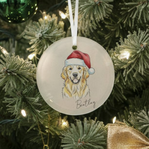 Ornement En Verre Portrait personnalisé de Golden Retriever dessiné 