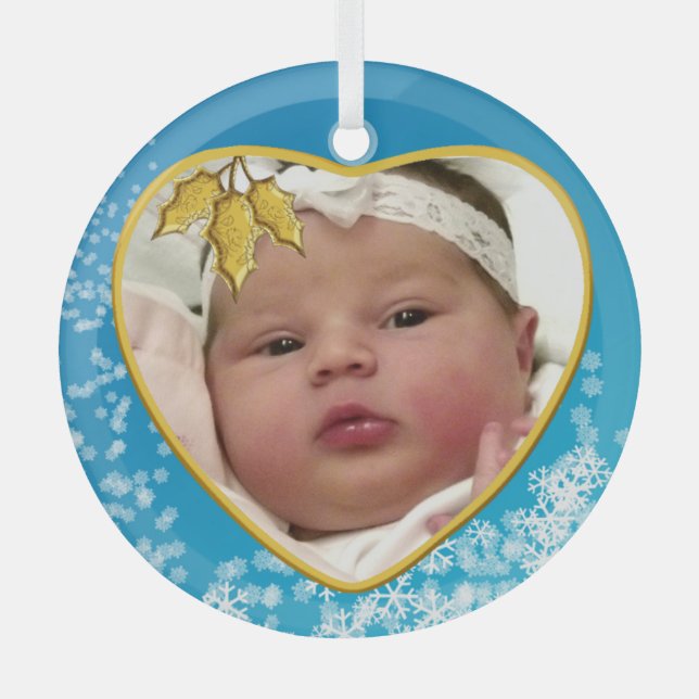 Ornement En Verre Premier coeur de Noël du bébé (Recto)