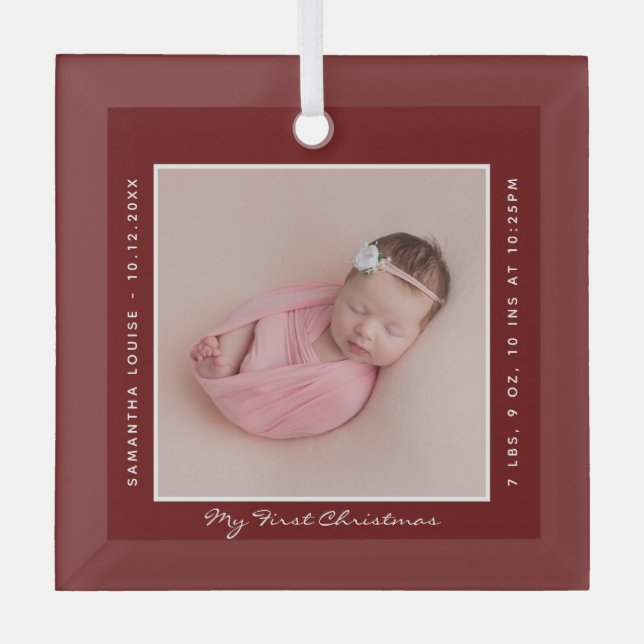 Ornement En Verre Premier Noël Baby Photo de vacances Keepsaké (Recto)