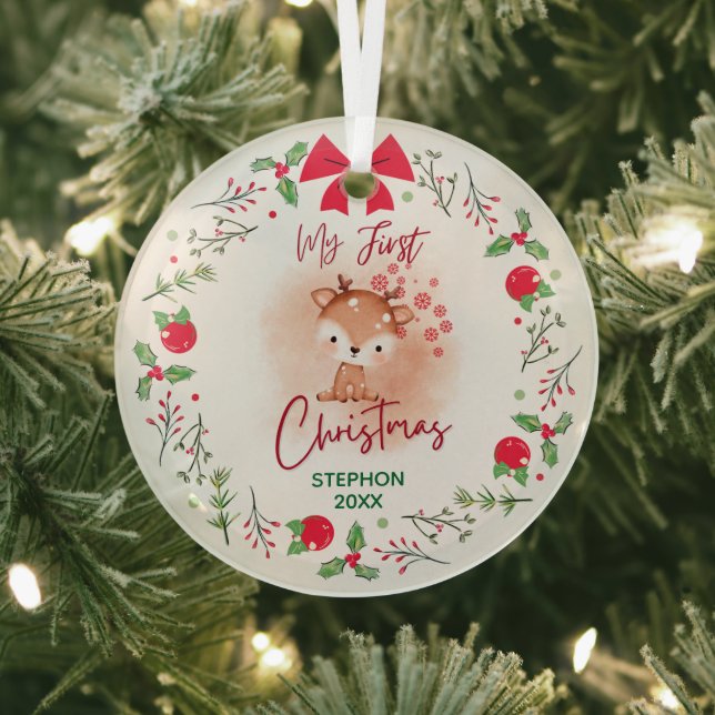 Ornement En Verre Premier Noël de bébé élégant avec nom (Insitu)