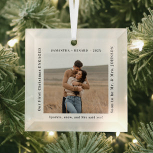 Ornement En Verre Premier Noël des fiancés Photo