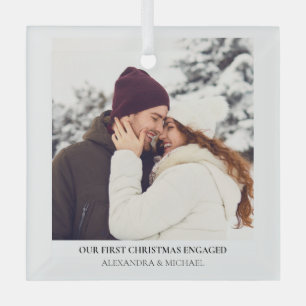 Ornement En Verre Premier Noël engagé Photo Fiançailles personnali