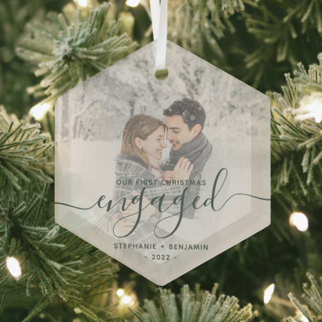 Ornement En Verre Premier Noël Engagé Photo Green Script (Insitu)