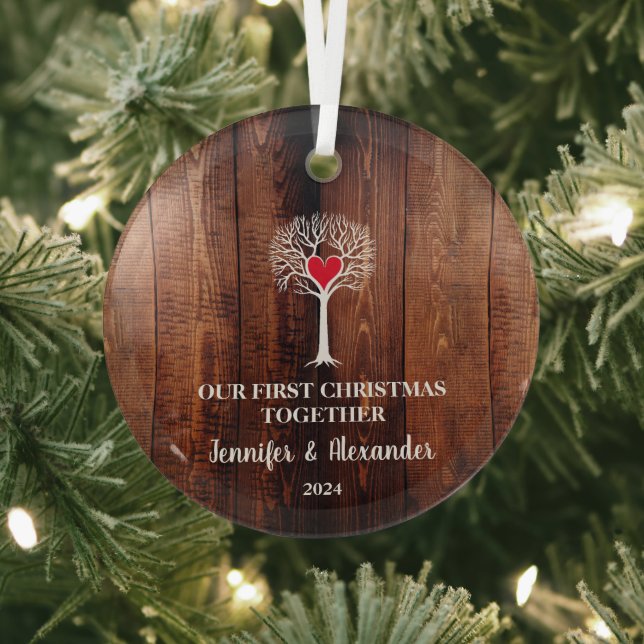 Ornement En Verre Premier Noël ensemble amour arbre bois rustique (Insitu)