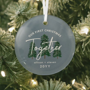 Ornement En Verre Premier Noël Ensemble Arbres Rustiques Couples