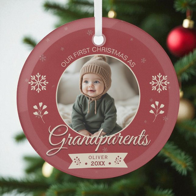 Ornement En Verre Premier Noël Photo grand-parents Personnalisé (Créateur téléchargé)