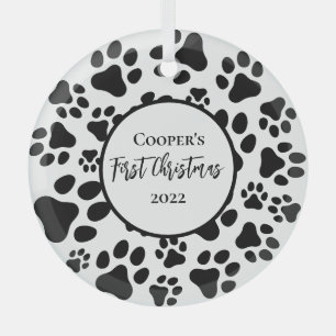 Ornement En Verre Premier Noël simple mignonne chiot paing paws