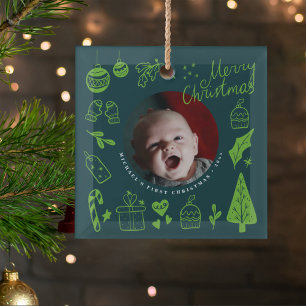 Ornement En Verre Premier Noël Vert Mignon Dessins à la main