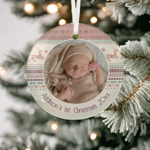 Ornement En Verre Premier renne rose de Noël pour bébé personnalisé