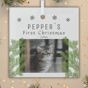 Ornement En Verre Première Noël Kitten Cat Pine photo garde-photos