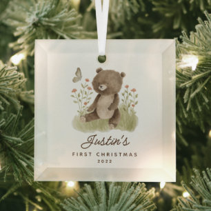 Ornement En Verre Première ours de Noël du bébé