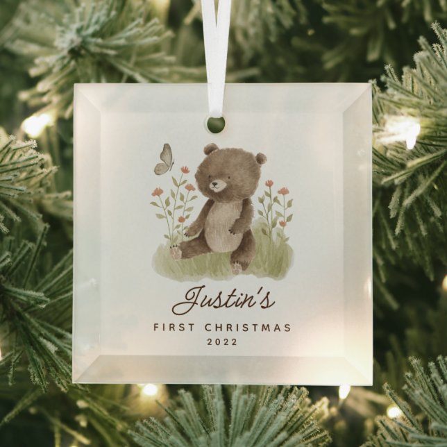 Ornement En Verre Première ours de Noël du bébé (Insitu)