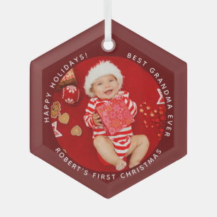 Ornement En Verre Première photo de bébé de Noël Meilleure grand-mèr