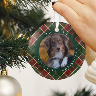 Ornement En Verre Première photo de Noël de l'animal domestique clas