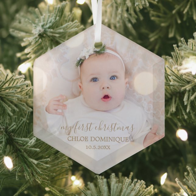Ornement En Verre Première photo de Noël du bébé (Insitu)