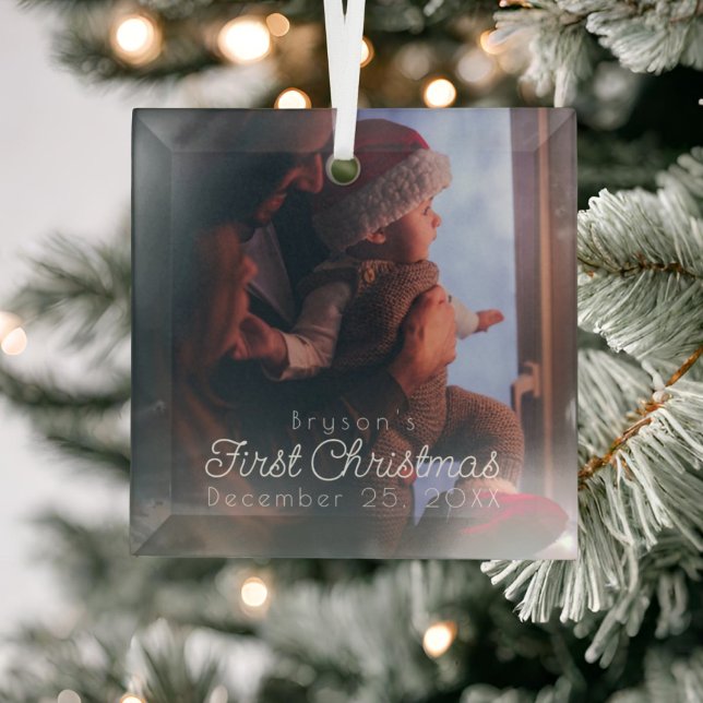 Ornement En Verre Première photo de Noël du bébé personnalisé modern (Créateur téléchargé)