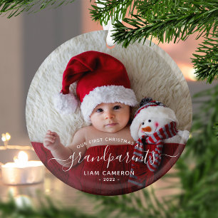 Ornement En Verre Premiers Noël des Grands-Parents Photo Écriture Bl