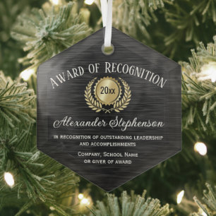 Ornement En Verre Prix de reconnaissance personnalisable Gold Black