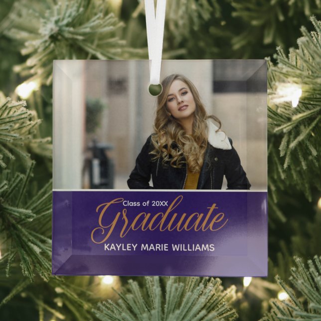 Ornement En Verre Purple Graduate Photo Chic Graduate Noël (Insitu)
