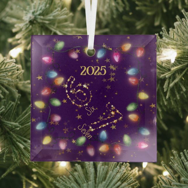 Ornement En Verre Purple String of Christmas Lights Gold Star 6 7  (Insitu)