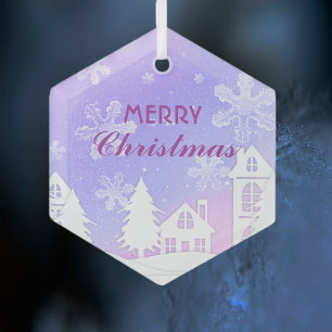 Ornement En Verre Purple White House Snowflakes Noël 2023