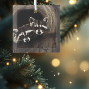 Ornement En Verre Raccoons Brown Cute Tree