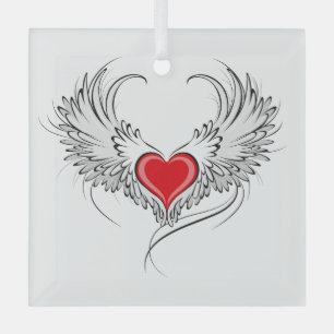 Ornement En Verre Red Angel Coeur avec ailes