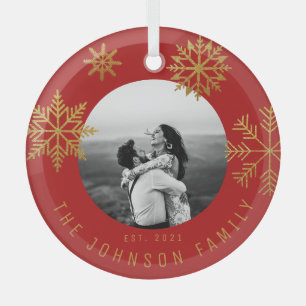Ornement En Verre Red Gold Christmas Newlyweds Cadeau