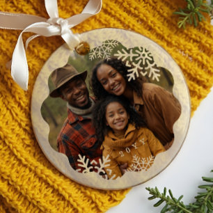 Ornement En Verre Retro Minital Wavy Photo Frame Snowflake Photo