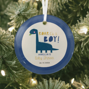Ornement En Verre Roar c'est un garçon Dinosaur Baby shower Cute Blu
