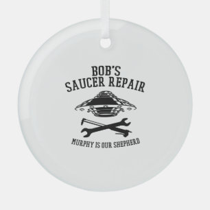 ornement en verre rond/ logo noir BSR Ornement en 