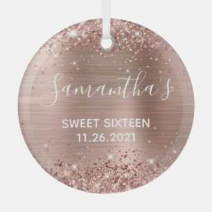 Ornement En Verre Rose Gold Pailleté Douce 16