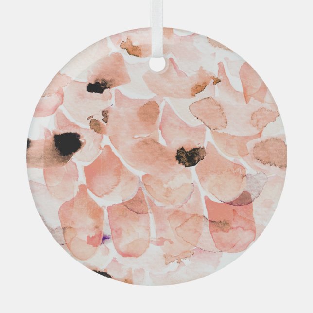 Ornement En Verre Rose, pivoine, feuille, motif aquarelle. (Recto)