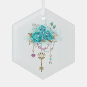 Ornement En Verre Roses turquoise avec touches