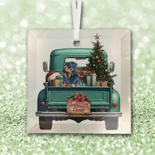 Ornement En Verre Rottweiler Chien Farm Truck Noël