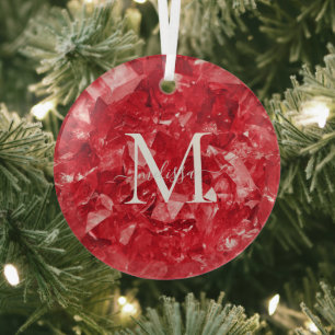 Ornement En Verre Ruby Birthstone Monogramme Nom personnalisé