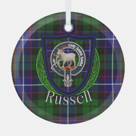 Ornement En Verre Russell Scottish Clan Tartan & Crest