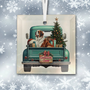 Ornement En Verre Saint Bernard Chien Ferme de camion Noël