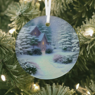 Ornement En Verre Scène hivernale Ethérée Kinkade Inspiré