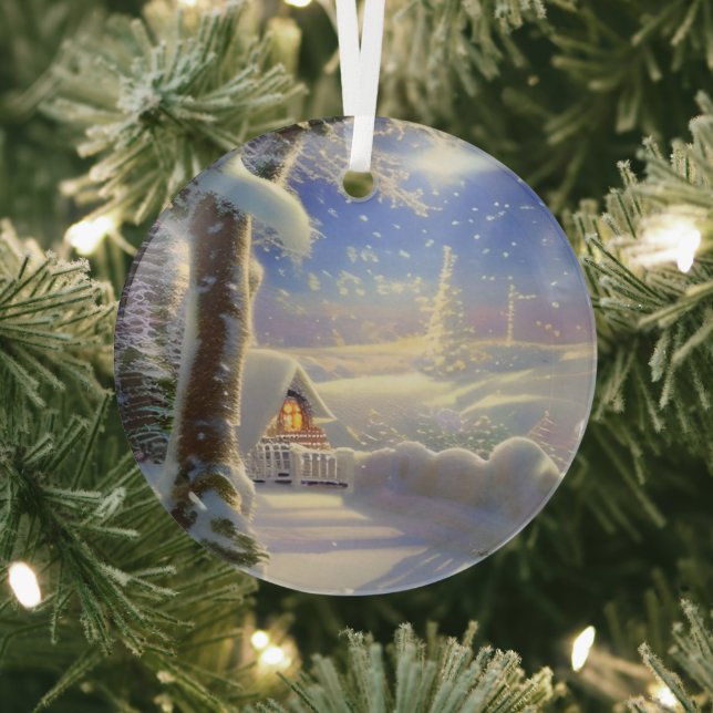 Ornement En Verre Scène hivernale Ethérée Kinkade Inspiré (Insitu)