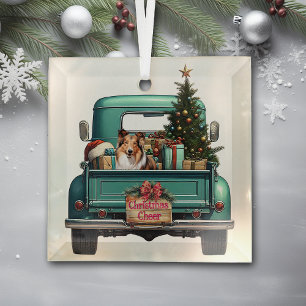 Ornement En Verre Shetland Sheepdog Retro Truck Noël